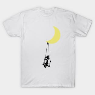 cute toddler boy is swinging under the moon T-Shirt